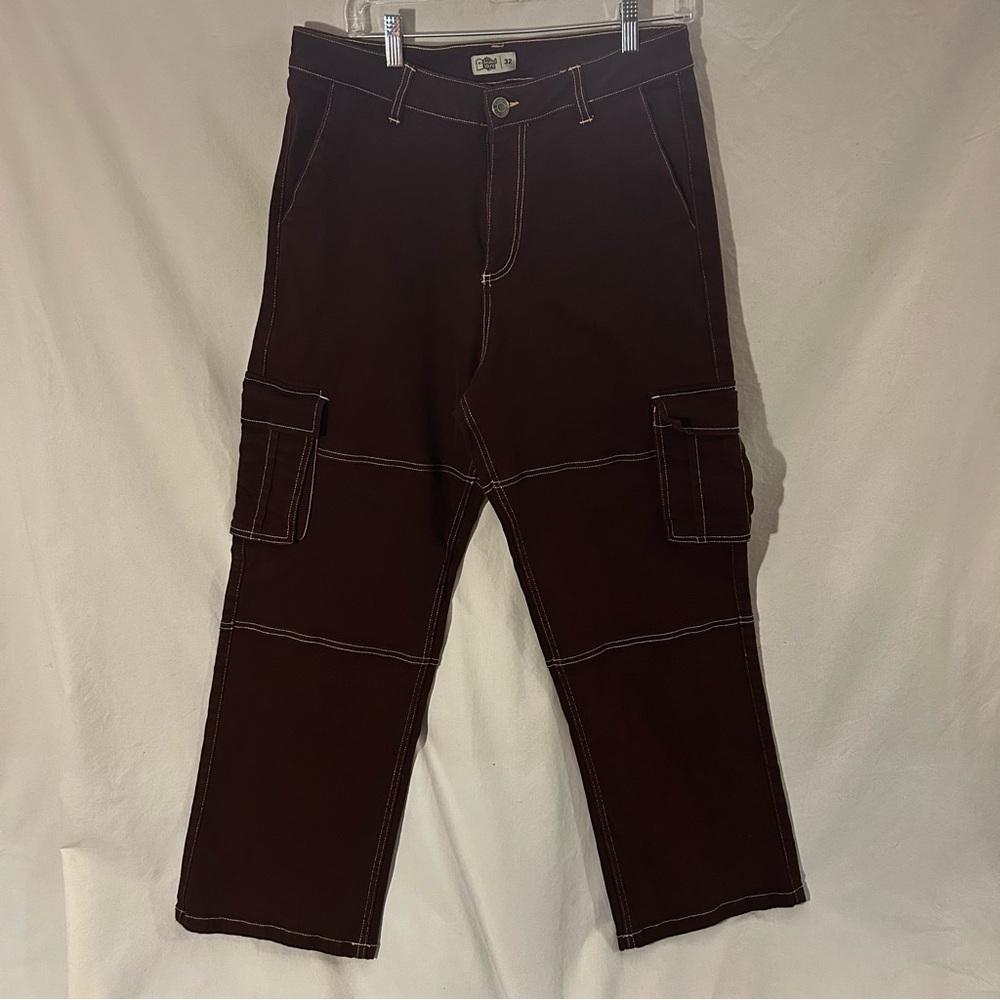 Y2K Brown Cargo Pants Contrast Stitch Streetwear Size 32 The Souled Store